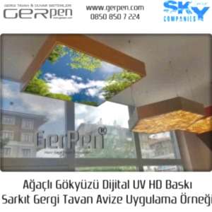 Gergi Tavan Avize Ağaçlı Gökyüzü 100x100cm Sarkıt Uygulaması