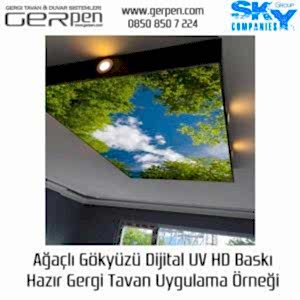 Hazır Gergi Tavan Ağaçlı Gökyüzü 75x100cm Uygulaması