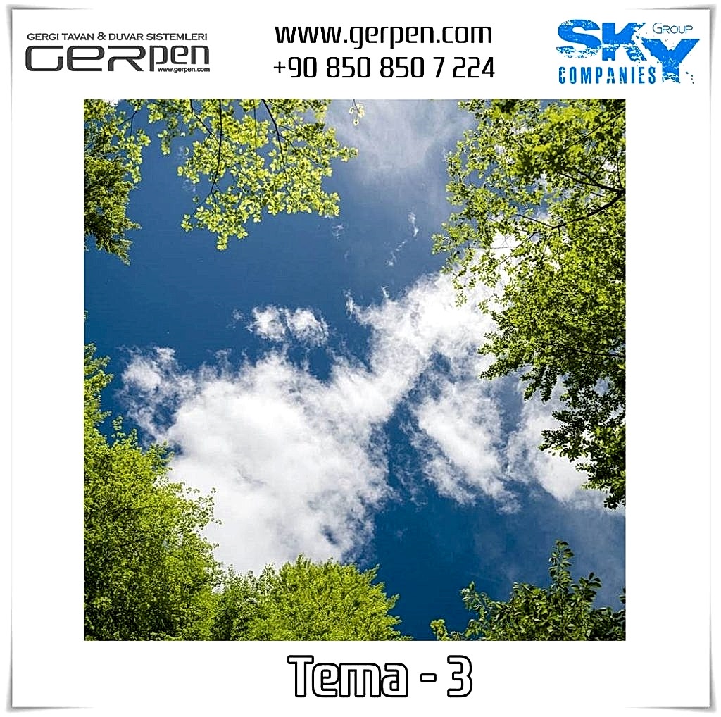 Gergi Tavan Ağaçlı Gökyüzü Tema 3